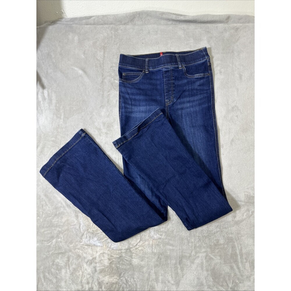 Spanx medium tall flare jeans dark wash pull-on stretch denim pants inseam 36”